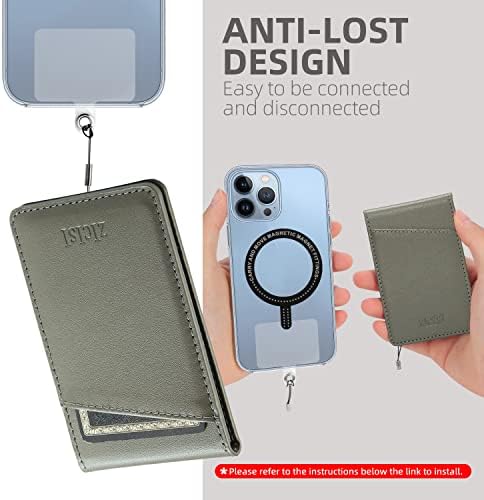 ZICISI portofel Magnetic detașabil din piele reală compatibil cu suportul portofelelor Magsafe, 5 Suporturi pentru Carduri & amp; blocare RFID & amp; inel metalic, pentru Apple iPhone 14/13/12 pro max, Husă pentru telefon Samsung și Android, Gri
