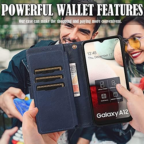 Husă portofel Kudex pentru Galaxy A12,[ 9 sloturi pentru carduri] husă de telefon cu fermoar de protecție din piele magnetică detașabilă, cu fermoar, cu suport pentru Card, curea de mână pentru Samsung Galaxy A12 5G