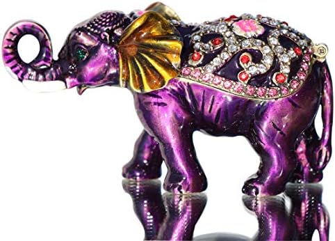 Vals & amp; F elefant purpuriu cutie cu breloc cu balamale Bejeweled Suport Inel pictat manual figurină de colecție pentru