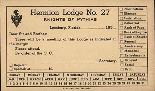 Hermion Lodge 27 Cavalerii lui Pythias 1950 Leesburg, Florida FL original carte poștală de epocă