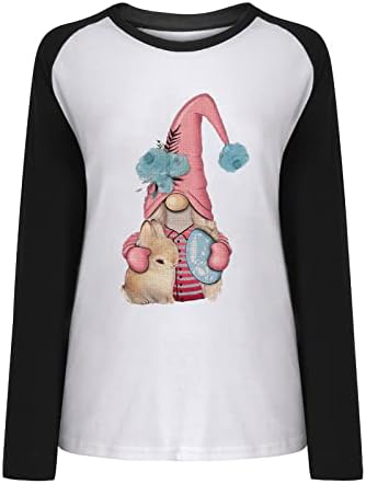 Drăguț gnomi Bunny ouă imprimate Paști Tricouri pentru femei Trendy Maneca lunga Crewneck tricoul vrac Casual Topuri