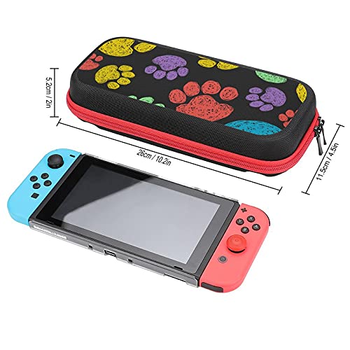 Carcasă de transport pentru Nintendo Switch Carcasă Drăguță colorată Doodle Paw Imprimeuri Animale Acoperire Carcasă Hard Shell Husa de protecție cu 20 de sloturi de cărți de joc, buzunar interior pentru Joy-Con & Accesorii