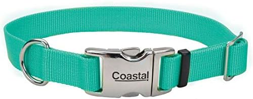 Coastal pentru animale de companie guler reglabil de coastă cu cataramă metalică - sigur pentru cravată pentru câini - cataramă cu blocaj snap - pentru câini mici - medii sau mari - Teal - 1 x 18 - 26