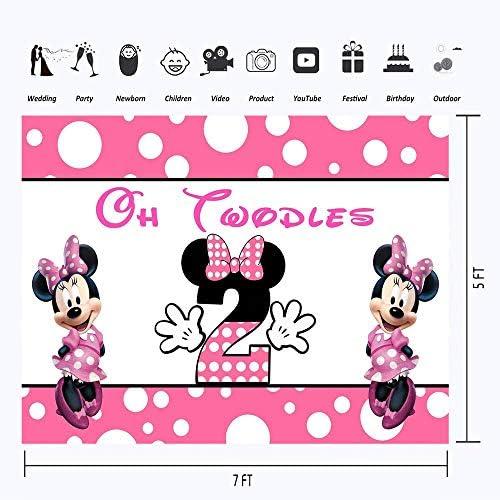 Oh Twodles fundal Minnie Mouse 7x5 vinil roz și alb Minnie Mouse fundal pentru Fete 2 Ani Ziua de nastere petrecere Consumabile