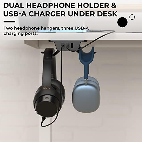 Humancentric Hook and Charge Piercher pentru căști cu încărcător USB, sub birou pentru căști + suport pentru căști, accesorii