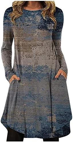 JJHAEVDY femei Retro Moda Casual imprimate rotund gat pulover vrac Maneca lunga rochie
