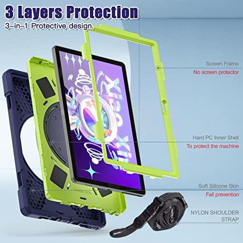 Tablet PC Capaz pentru șoc rezistent la șocuri TPU Case compatibile cu Lenovo Tab M10 Plus 2022 10.6inch TB-125F/128F, Roting Kickstand Handrap cu umăr, protecție protejare a șocului protejat de șoc protejat