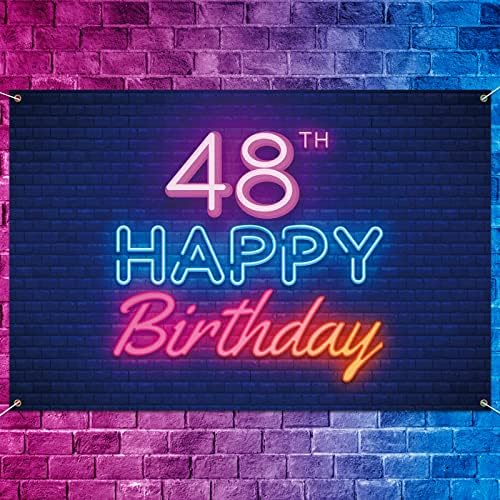 Glow Neon fericit 48th Birthday Backdrop Banner Decor negru - colorat stralucitoare 48 de ani Petrecere de aniversare tema