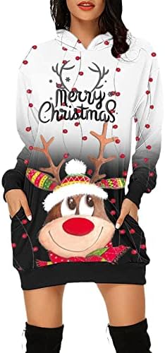 NOKMOPO Crăciun Pulover Rochii Pentru Femei Moda Casual Crăciun imprimare buzunar maneca lunga Hoodie Hanorace Rochie