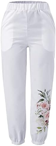 Pantaloni de lenjerie pentru femei Imprimare fluture relaxată în formă de capris pantaloni elastici talie liberă pantaloni