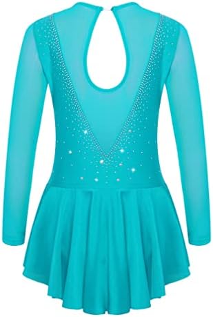 Agoky Kid Girls Figura strălucitoare rochie de patinaj pe gheață rochie cu mânecă lungă gimnastică leotard rochie de balet rochie de dans de dans