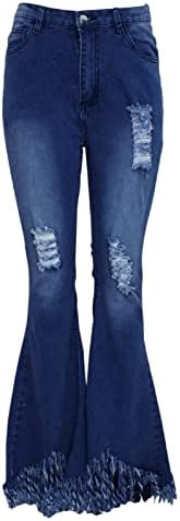 Pantaloni de flacări pentru femei jean cu picior larg spălat blugi pantaloni petite întindere pantaloni din denim evacuați femei moda clopot fund
