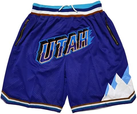 Bărbați baschet Utah City Shorts, 8 24 bărbați retro Mesh brodate cu buzunare, fanii antrenament Gym Atletic Casual Shorts