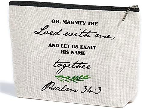 Cadouri creștine de machiaj Bag Biblie Verset Religios Cosmetic Geantă de inspirație pentru femei Oh, măriți Domnul cu mine