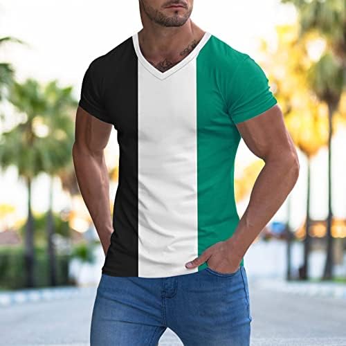Tricouri cu mânecă scurtă pentru bărbați beuu, gât, bloc de culoare de vară patchwork slim fit tricou sports tops de antrenament
