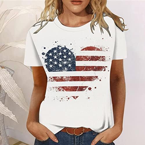 Maneca scurta Tricouri pentru fete Crewneck fluture American Flag Star inima Grafic Casual simplu Bluza Tees femei
