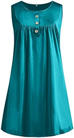 Rochii de dimensiuni plus jielayou pentru femei pentru femei, fără mâneci, rochie rezervor de burtă butoane drăguțe de culoare solidă casual rochie de plajă
