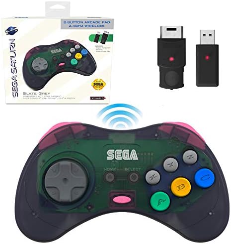 Retro-bit-bit Sega Saturn 2,4 GHz Controller wireless Wireless 8-Button Arcade Pad pentru Sega Saturn, Sega Genesis Mini, Switch,