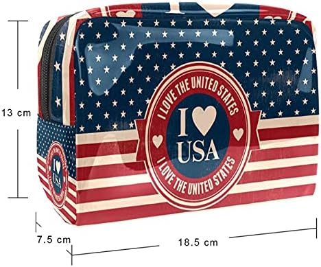 I Love USA American Flag Stripe Star Star Cosmetic Bag pentru femei drăguță Pursă de modă Geantă de machiaj în cameră pentru