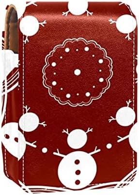 Oryuekan ruj caz cu oglinda drăguț portabil machiaj Sac cosmetice Husă, roșu Crăciun Snowman Vintage model