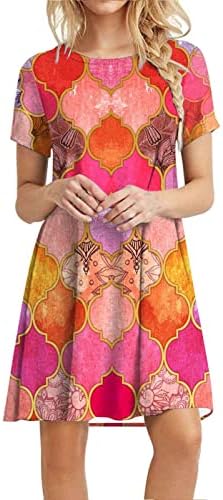 Rochie cu tricou cu imprimeu floral pentru femei 2023 Rochii de swing casual Boho rochii cu mânecă scurtă cu mânecă liberă