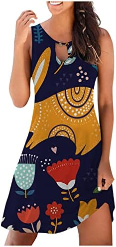 Rochie cu imprimeu de ouă de Paște pentru femei sexy gaură cu mâneci fără mâneci 2023 Summer casual casual rochie de călătorie