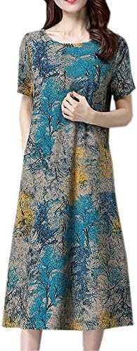 NOKMOPO mini rochii pentru femei Casual Moda maneca scurta o Gât buzunar Bumbac lenjerie imprimate vrac rochie Casual