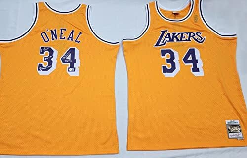 Shaquille O'Neal Autografat Los Angeles Lakers 1996-97 Mitchell & Ness Jersey W/ 3 Peat 2000-2002 Finala MVP & HOF 16 Beckett