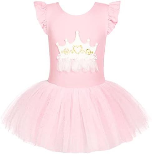Arshiner Girls Kids Kids Ruffle Mânecă Dance Fuste Leotards Ballet Sparkle Tutu Prințesă Rochie Ballerina Costume