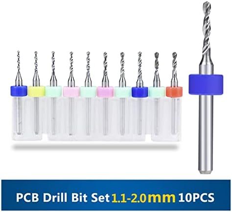 Vieue Drill Bits 10 pachet 1.1-2.05mm PCB PCB Set de biți de foraj 3.175mm Shank PCB Micro Drill Bit Set de biți din carbură