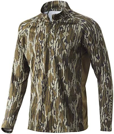 Nomad Mens Pursuit 1/4 Zip pulover / cămașă de vânătoare cu protecție solară, Mossy Oak Bottomland, X-Large
