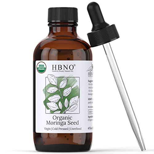 Ulei de moringa organic pur HBNO pentru păr 4 oz pur și USDA certificat organic - grad terapeutic premium pentru aromaterapie - conține nutrienți organici de ulei moringa - esențial pentru pielea strălucitoare