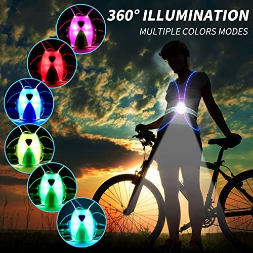 Vestă de alergare reflectantă cu LED NI-SHEN, cu lumină frontală, lumini de alergare pentru alergători, vestă de siguranță pentru bărbați/femei care aleargă, ciclism sau mers pe jos, lumini LED cu vizibilitate ridicată cu centură elastică reglabilă