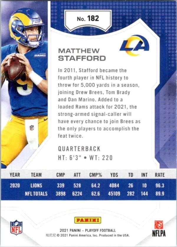 2021 Playoff #182 Matthew Stafford Los Angeles Rams NFL Carte de tranzacționare a fotbalului