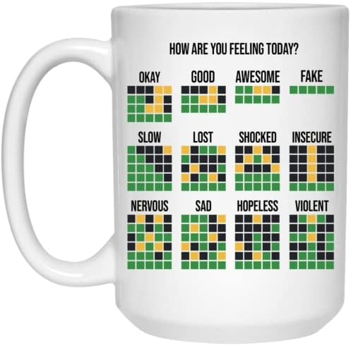 MoltDesigns Cum Te Simți Astăzi? - Cană de cafea amuzantă - cană de cafea ceramică inspirată de Wordle-cadou amuzant pentru iubitul Wordle-căni de cafea drăguțe pentru iubitorii de jocuri Wordle 11oz