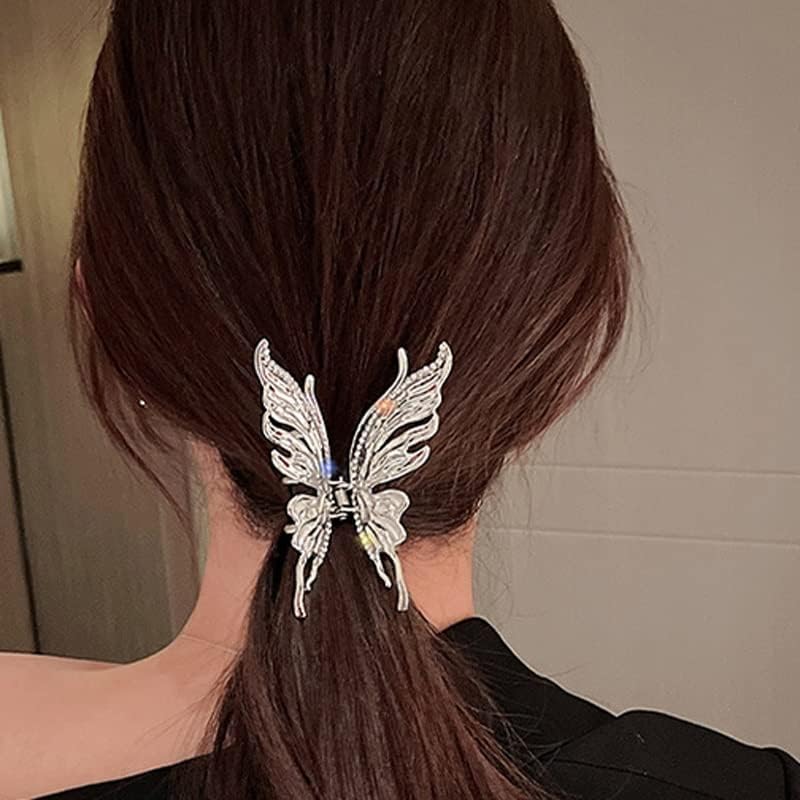 N/A Metal Inlaid Rhinestone Butterfly Hairpin Nișă Personalitate pentru femei Placă din spate pentru femei Accesorii coreene pentru păr