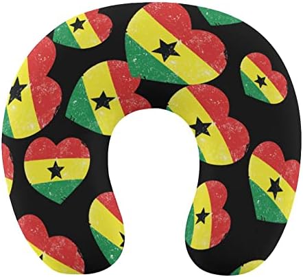 Ghana Retro Heart Flag Gell Pernă moale pernă lavabilă în formă de U pentru călătorii în formă de U pentru călătorii la birou la domiciliu