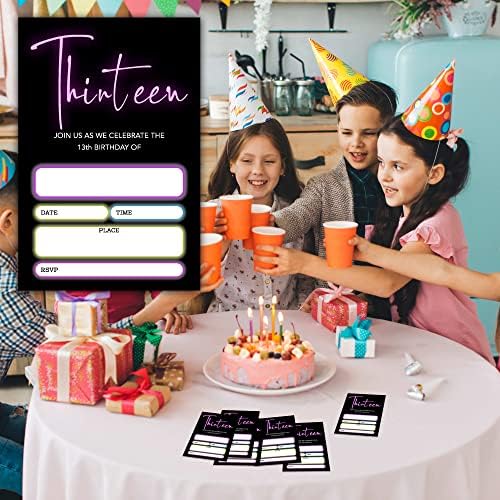 Neon 13th Birthday Party Party Cards, 20 de cărți cu plicuri, pentru copii pentru copii pentru copii pentru fete pentru băieți - A23