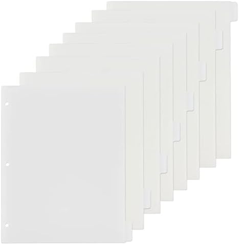 8-Tab clar liant separatoare, 3 Inel lianți separatoare cu file, plastic Transparent 3 găuri liant Index separatoare, insertable Organizator pagina file