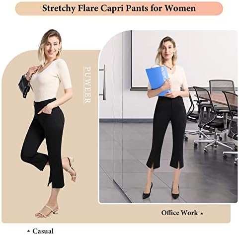 Pantaloni Capri Puweer pentru femei Afaceri Echineze Casual Casual Pantaloni pentru femei Stretch Flare Pantaloni cu buzunare pentru culturi de vară Capri