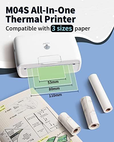 PHOMEMO M04S Imprimantă termică portabilă cu hârtie termică ne-adezivă de 110 mm 3 rulouri