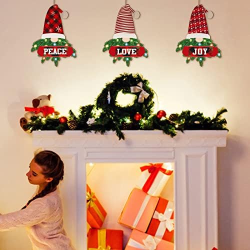 Gerrii 3 PC -uri de Crăciun din lemn coroană de gnom agățat pridvor decor Crăciunul ușă față decor bucurie pace bun venit decorațiuni de vacanță decorațiuni rustice pentru fermă